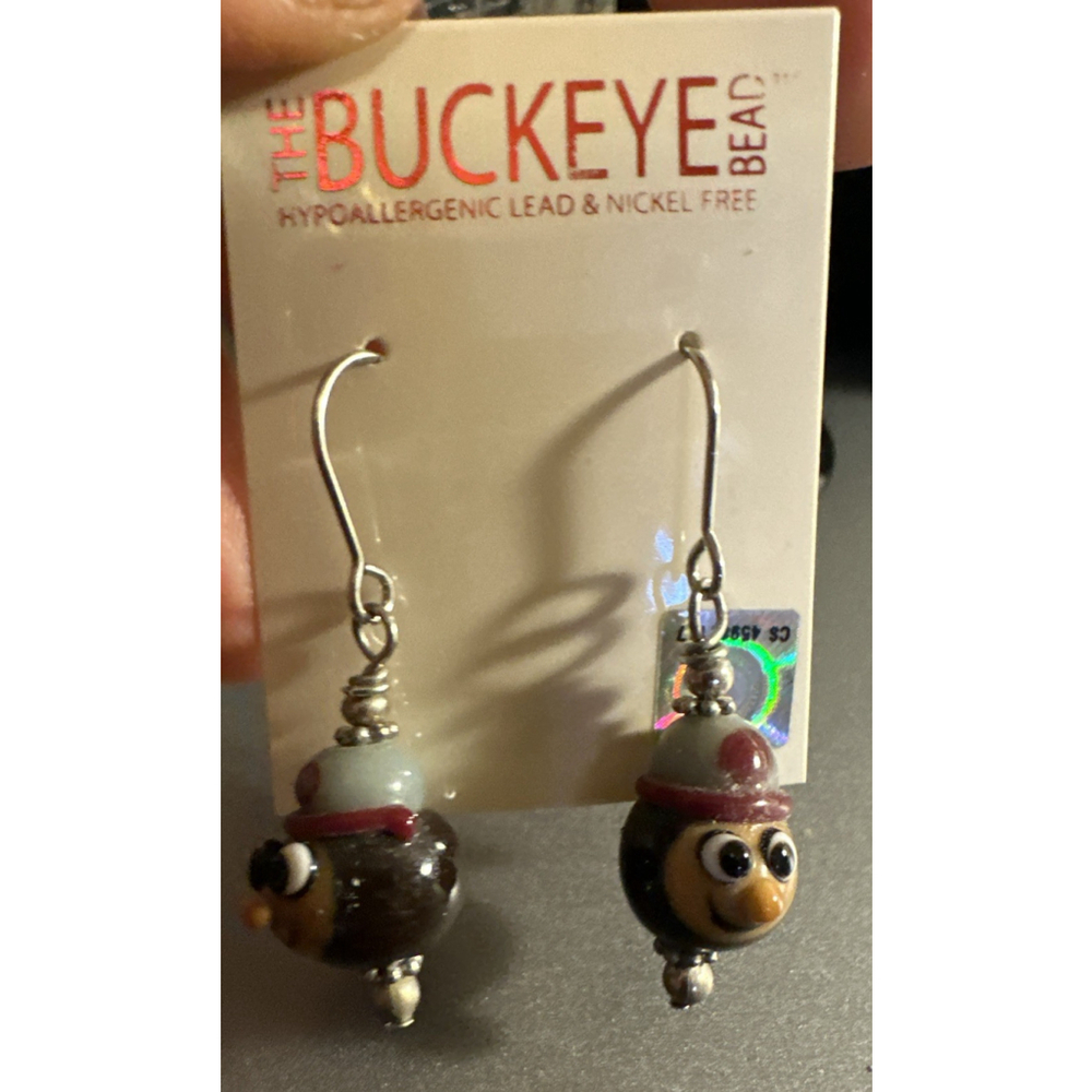 OSU Ohio State University Glass Bead Dangle Brutus Buckeyes Earring Jewelry Swag